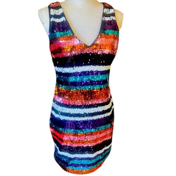 M2 by Mocha Apparel ladies sequin dress V-neck large excellent condition lined - Picture 1 of 13